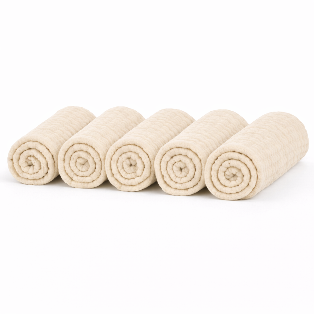 Baby 5er Set in 30 x 45 cm Stofftücher aus weichem Musselin Spucktücher in Beige