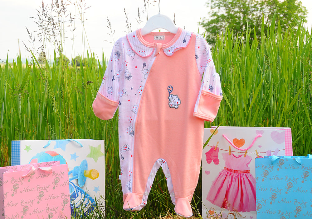 Strampler Schlafanzug Einteiler mit Reißverschluss mit Elefanten Muster