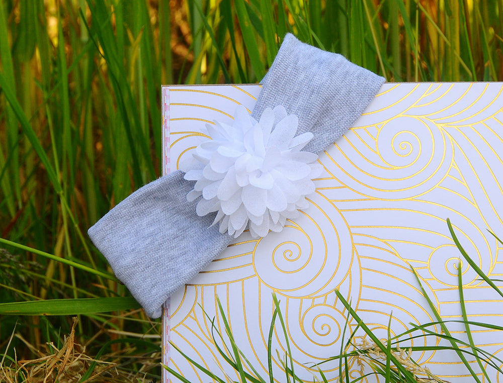 Stirnband für Babys und Kinder ab 0Mon Kopfband in Grau mit Blumen