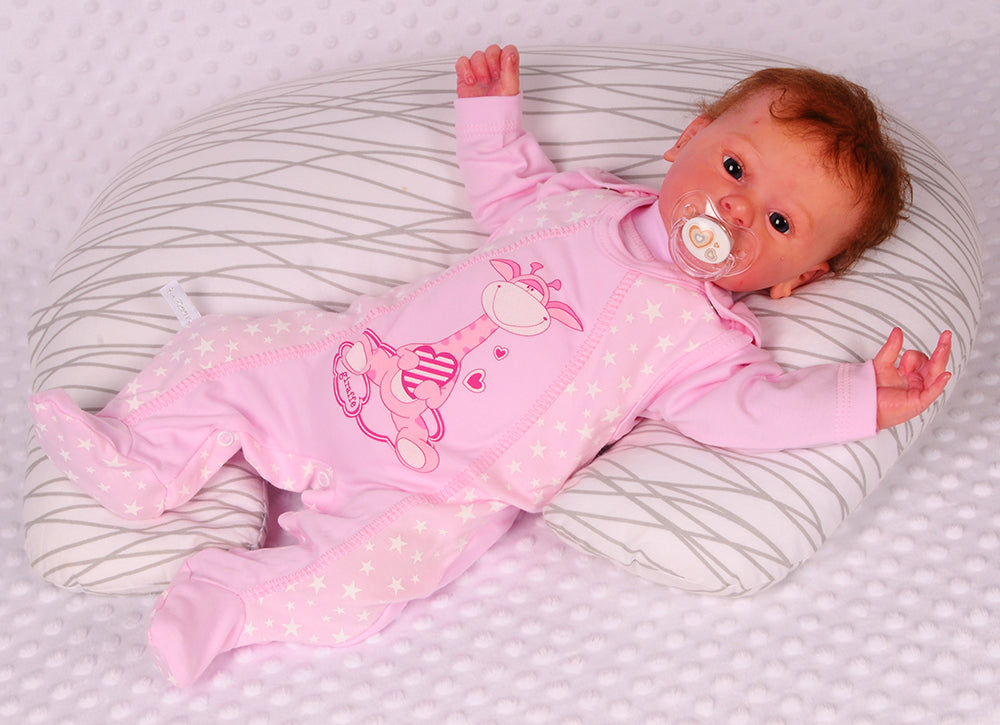 Strampler Mütze und Langarmshirt Baby Anzug in Rosa mit Giraffen Aufdruck