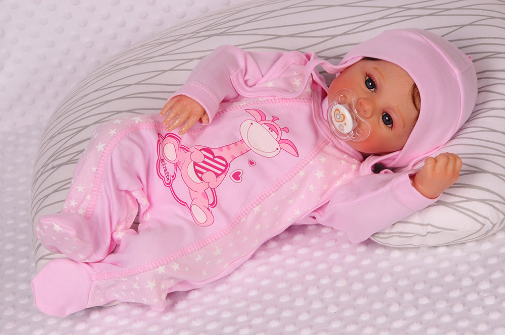 Strampler Mütze und Hemdchen Baby Anzug in Rosa mit Giraffen