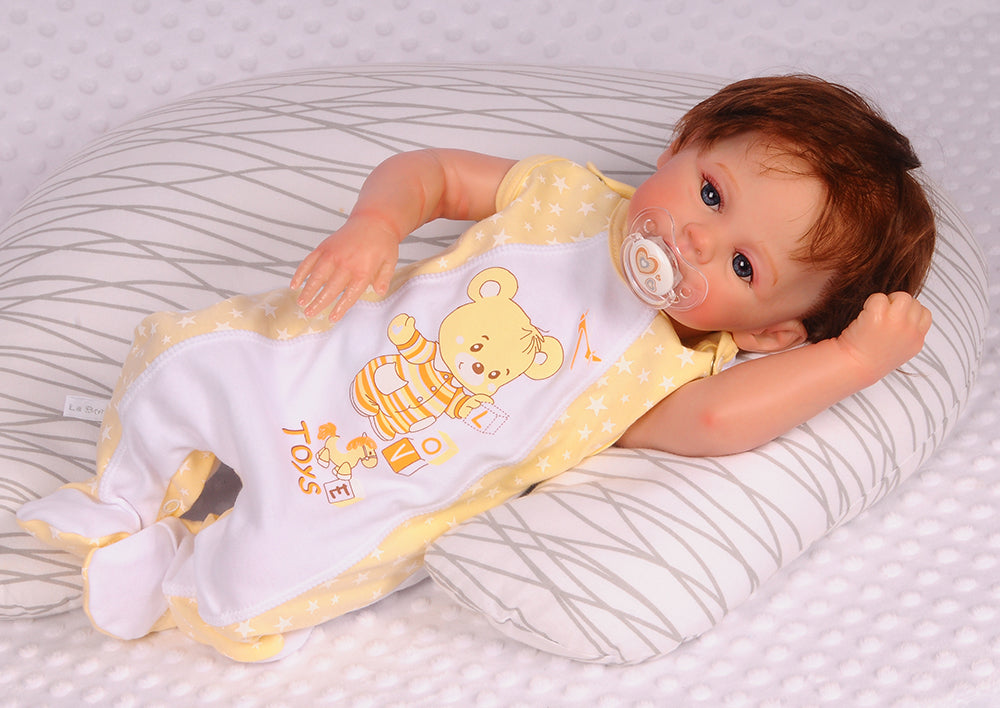 Strampler Mütze und Hemdchen Baby Anzug in Gelb mit Bärchen