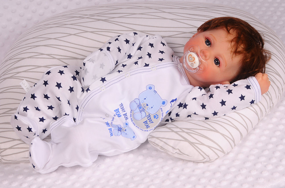 Baby Strampler Overall Schlafanzug in Weiß mit Sternen und Bärchen Aufdruck