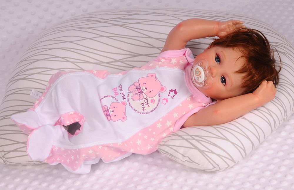 Baby Strampler in Weiß Rosa mit Sternchen Muster und Bären Aufdruck