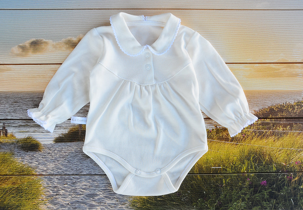Body in Creme mit festlichm Kragen langarm Baby für Mädchen