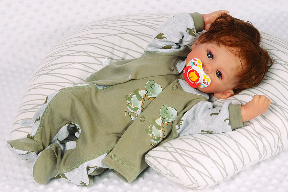 Strampler Mütze und Hemdchen Baby Anzug in Khaki mit Dino