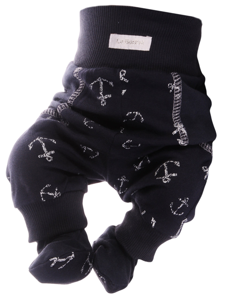 Baby Hose mit Füßchen in Blau mit maritimem Muster