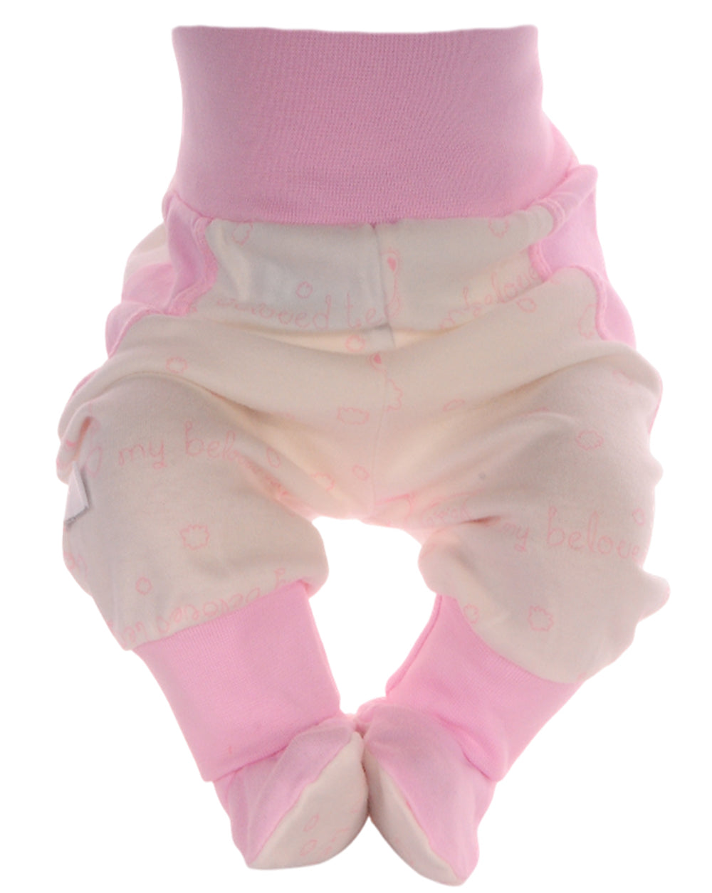 Baby Hose mit Füßchen in Creme Rosa mit Bärchen Muster