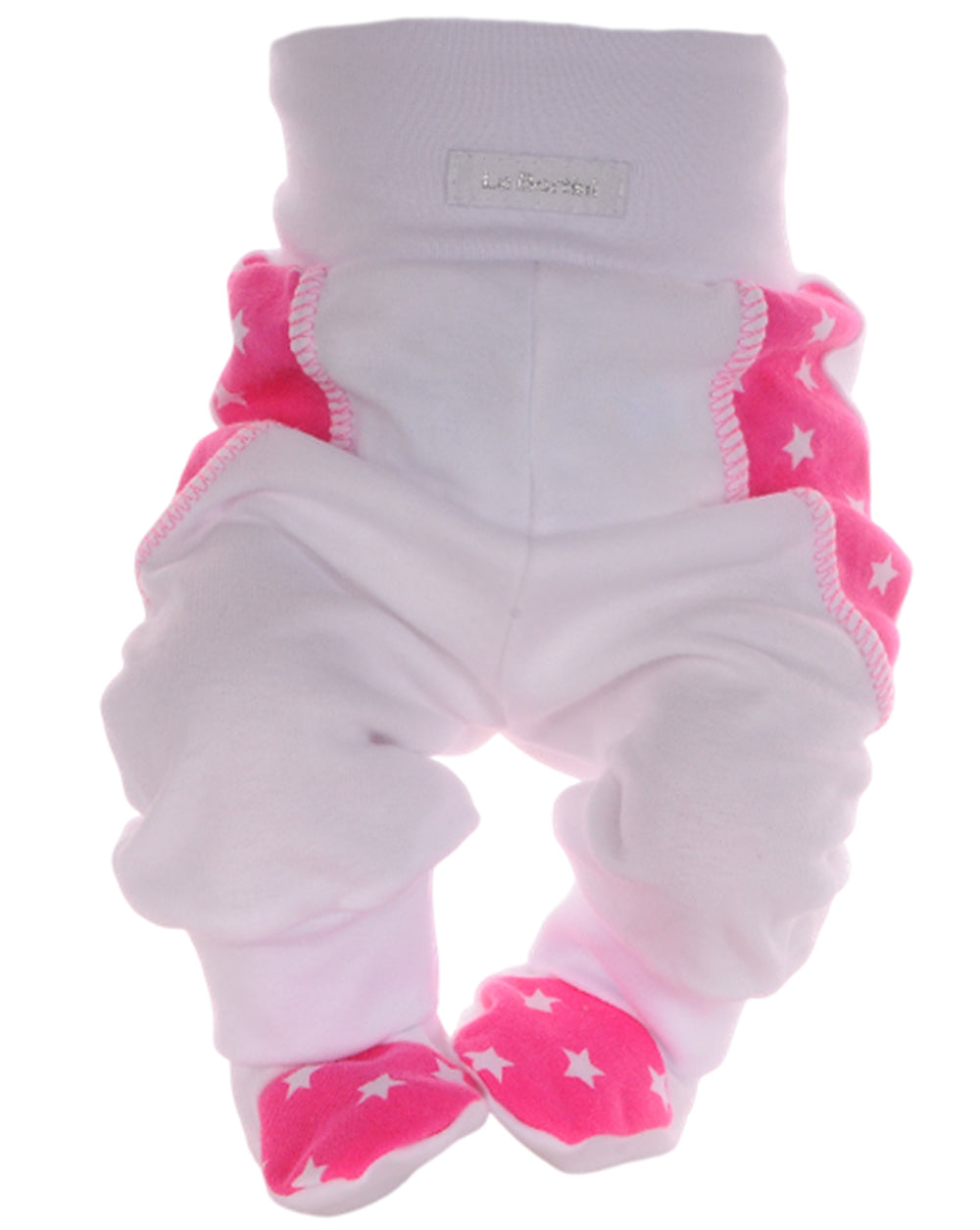 Baby Hose mit Füßchen Erstlingshose in Weiß Rosa mit Sternchen