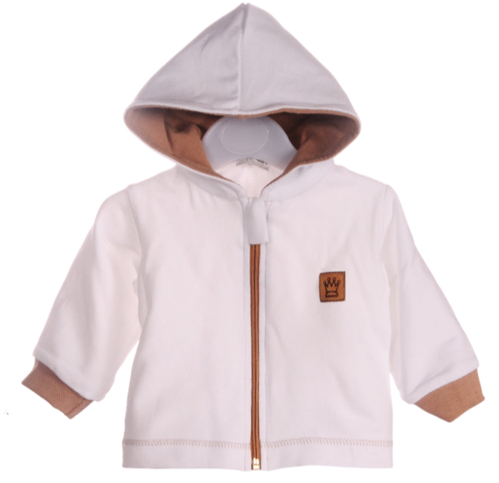 Baby Jacke Swetjacke mit Kapuze in Weiß Beige