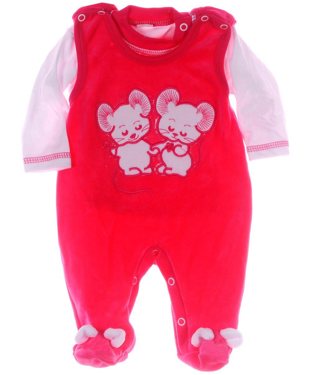 Strampler und Shirt Baby Anzug warm in Pink mit Maus