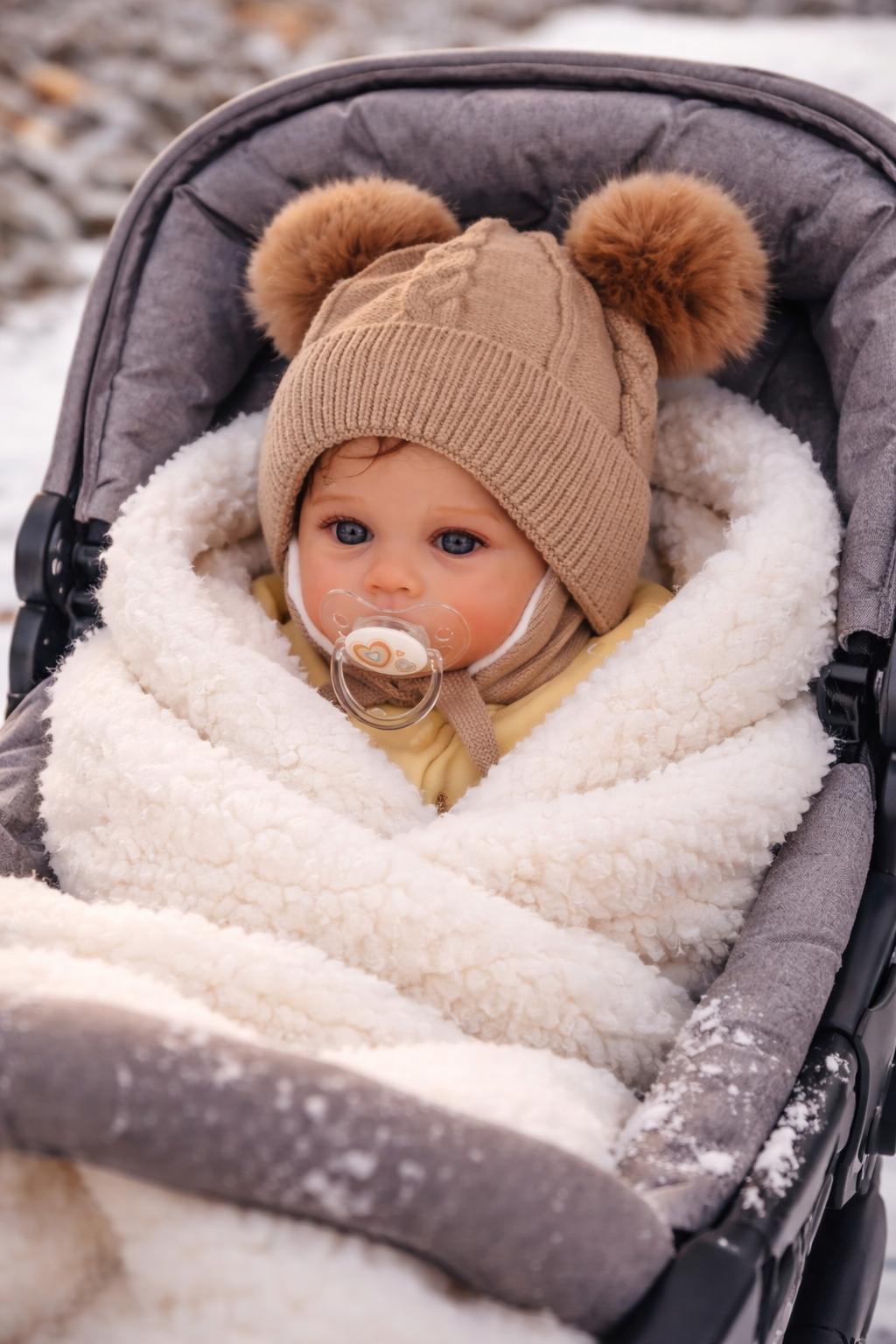 Mütze mit Bommeln Babymütze in Braun