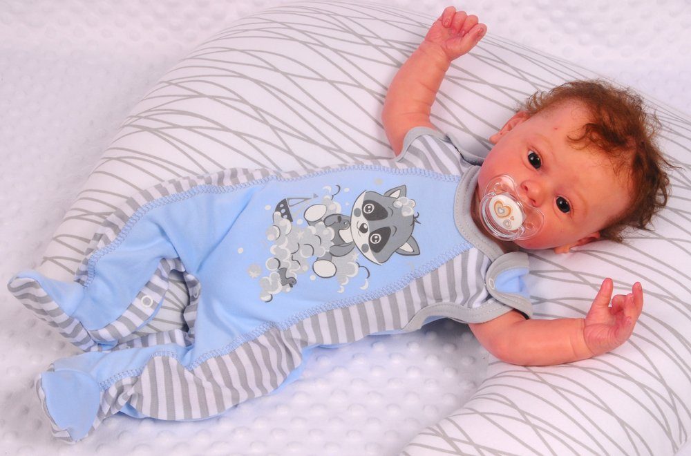 Baby Strampler ärmellos in Blau gestreift mit Waschbär Motiv