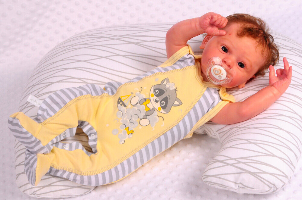 Baby Strampler in Gelb gestreift mit Waschbär