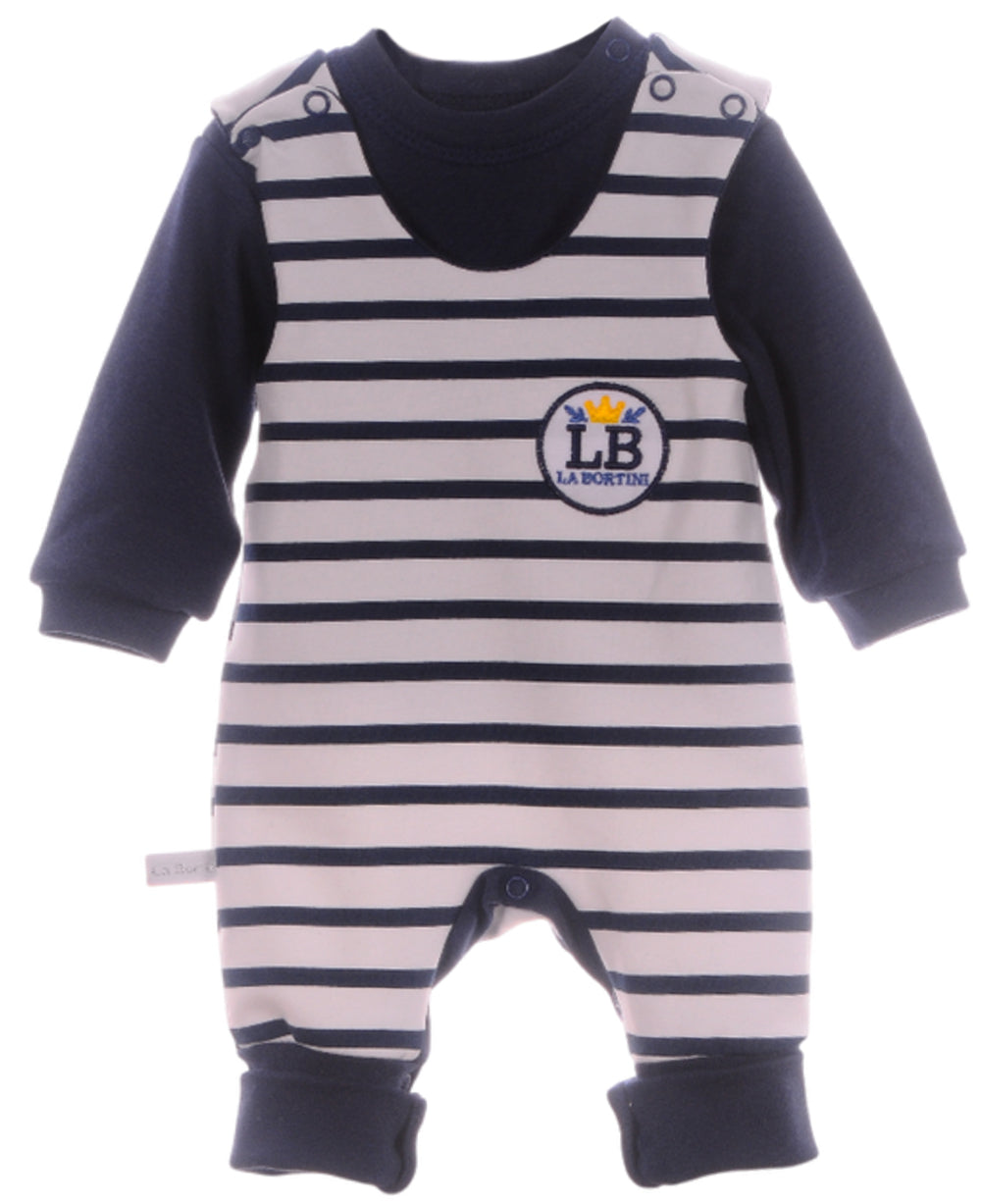 Baby Anzug 2-teilig in Weiß-Blau Strampler und Langarmshirt