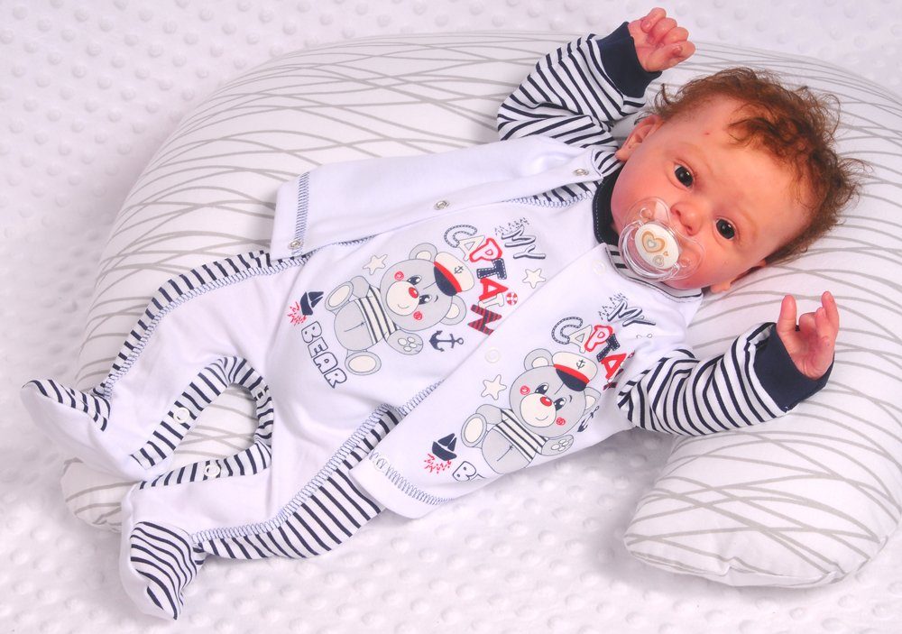 Strampler Hemdchen Baby Anzug Erstlingsanzug gestreift mit Bärchen