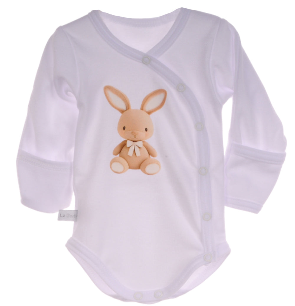 Strampler und Wickelbody Baby Anzug 2TLG in weiß gelb mit Hasen