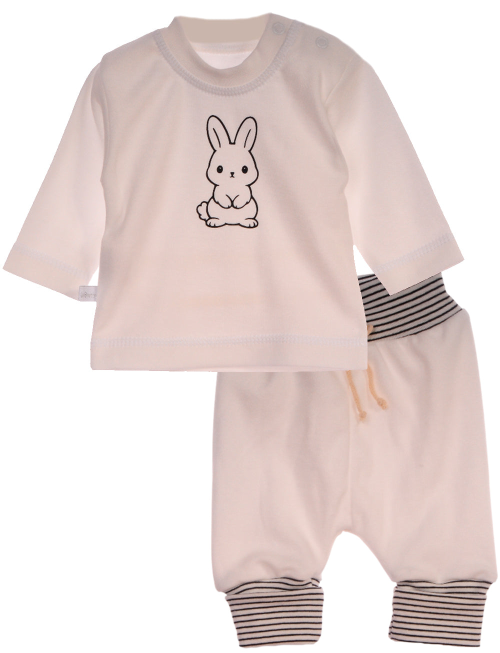 Baby Anzug Langarmshirt und Mitwachshose in Creme mit Hasen