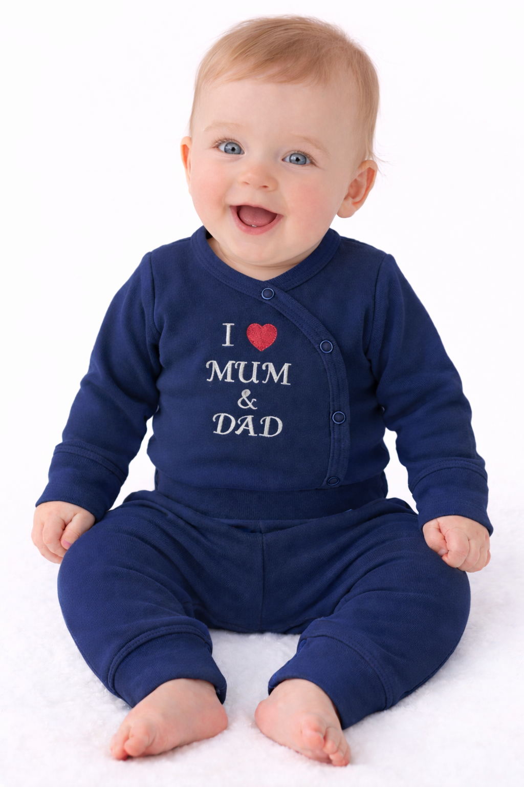 Body und Hose Baby Anzug in Blau Wickelbody