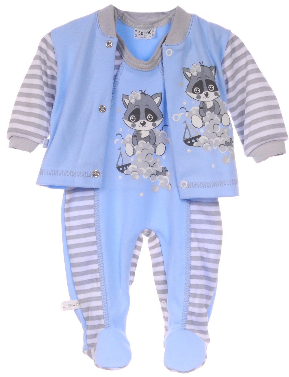 Strampler Hemdchen Baby Anzug in Blau mit Waschbär