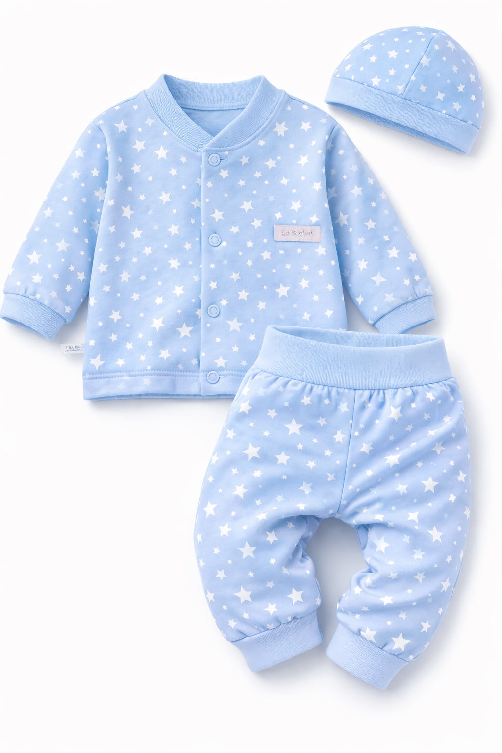 Baby Anzug 3-teilig Hemdchen Hose Mütze in Blau mit Sternen