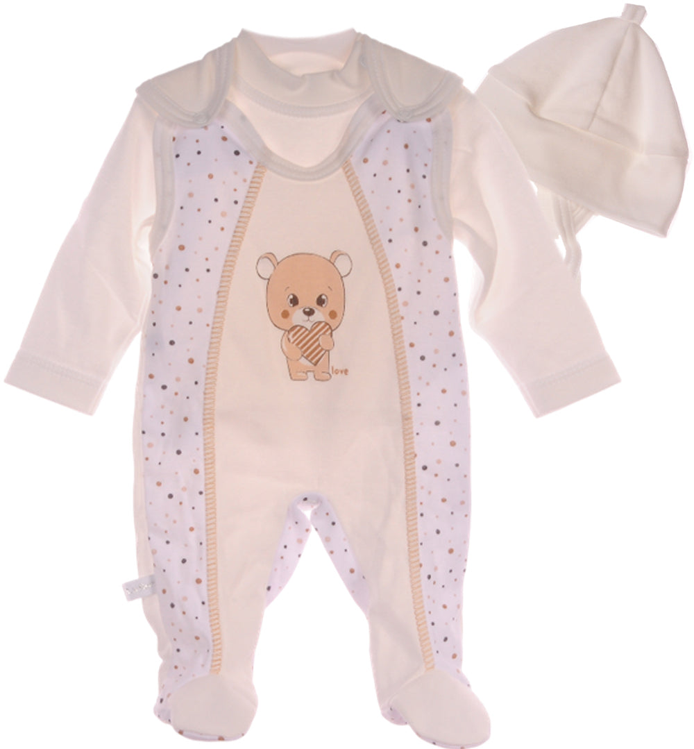 Strampler Mütze und Hemdchen Baby Anzug in Creme mit Bärchen