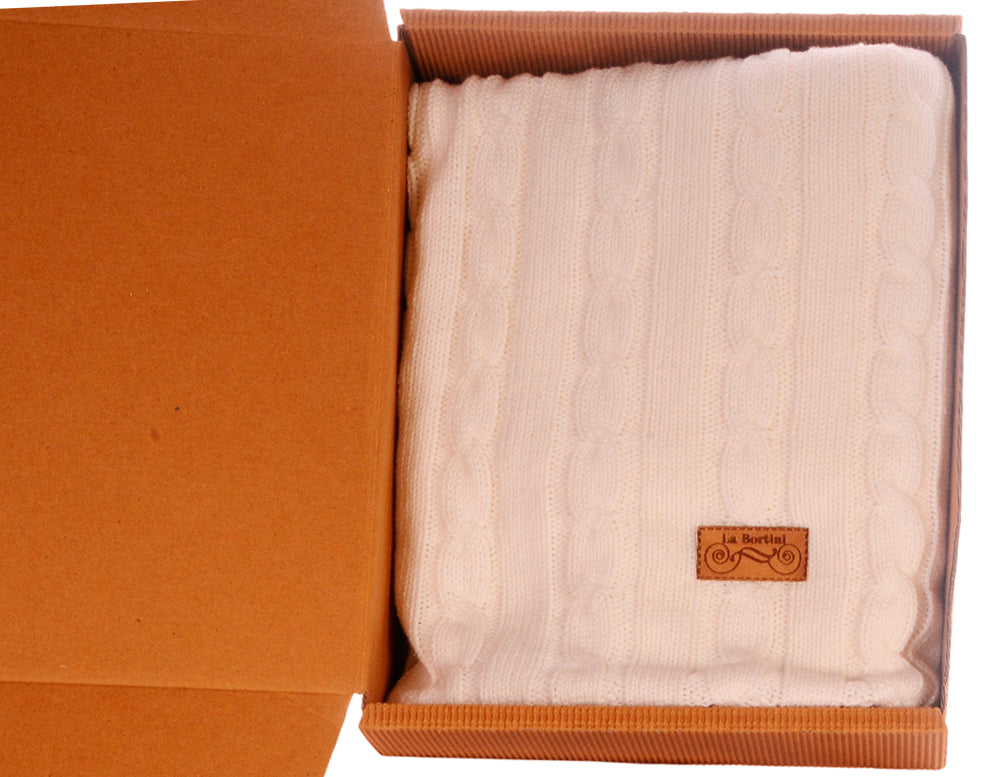 Baby Decke Strickdecke 65x95cm in Weiß aus Baumwolle