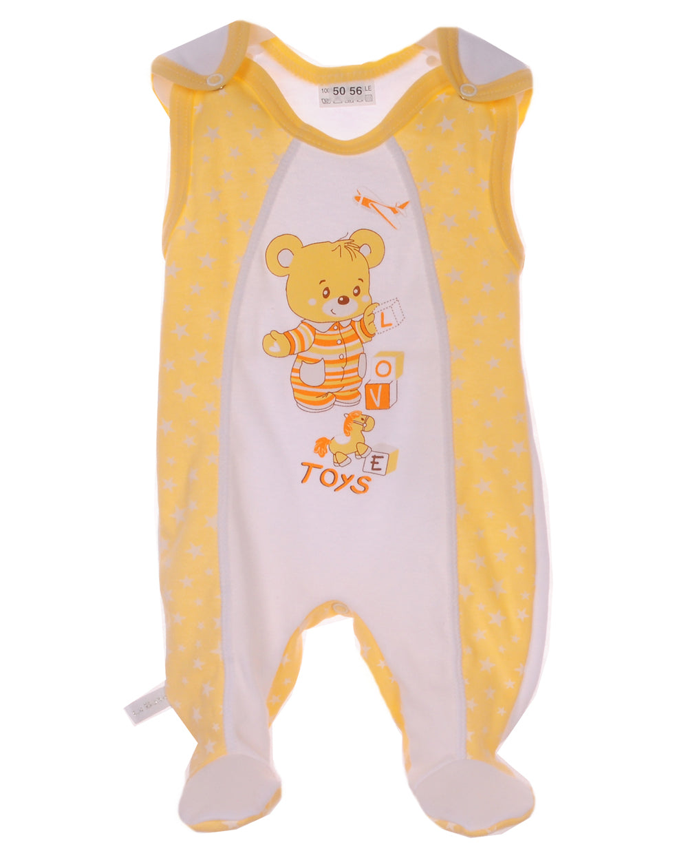 Baby Strampler in Weiß Gelb mit Sternen Muster und Bärene Aufdruck