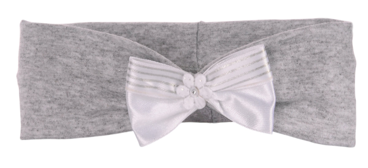 Stirnband Kopfband in Grau mit Schleife