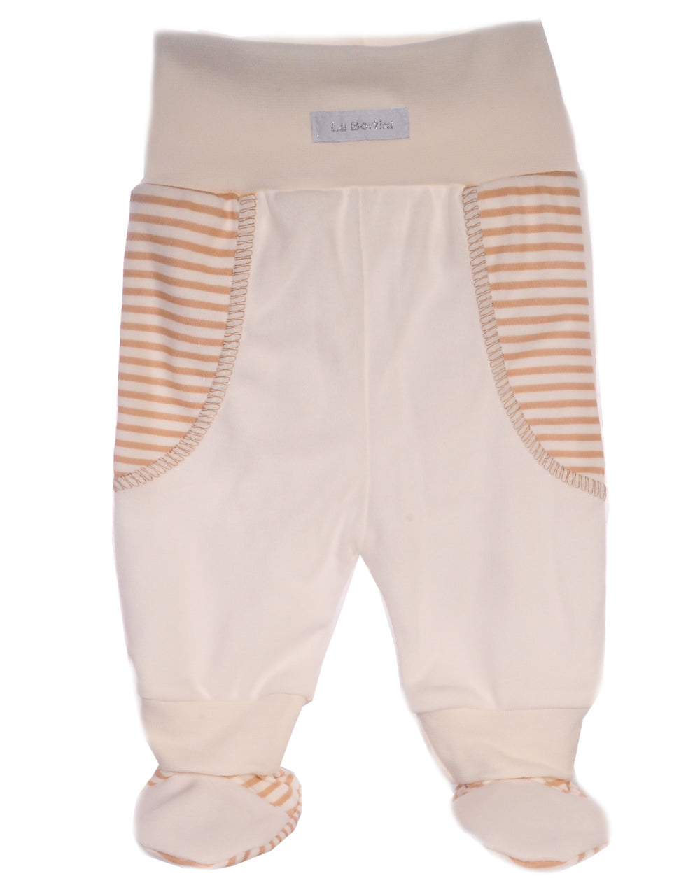Baby Hose mit Füßchen in Creme gestreift