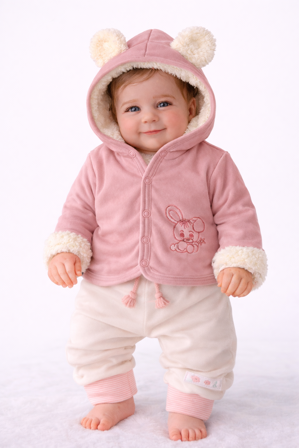 Baby Jacke Erstlingsjacke aus Fleece und Baumwolle in Altrosa