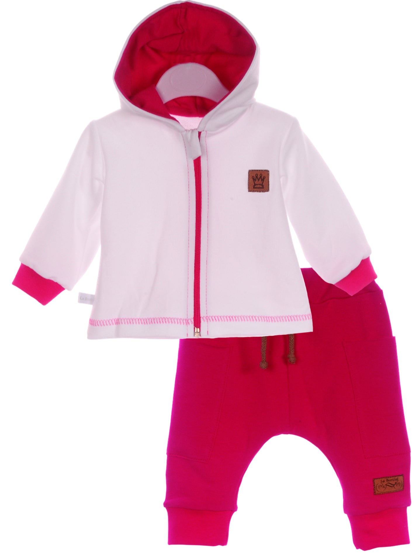 Anzug 3tlg T-Shirt Jacke Hose Baby Set in Weiß Pink
