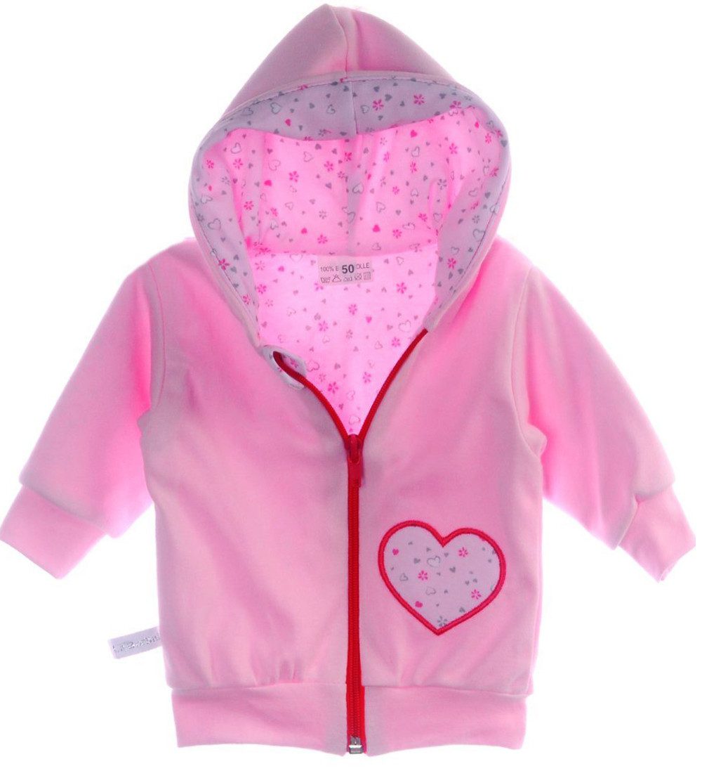 Baby Jacke Swetjacke mit Kapuze in Rosa mit Blumenmuster
