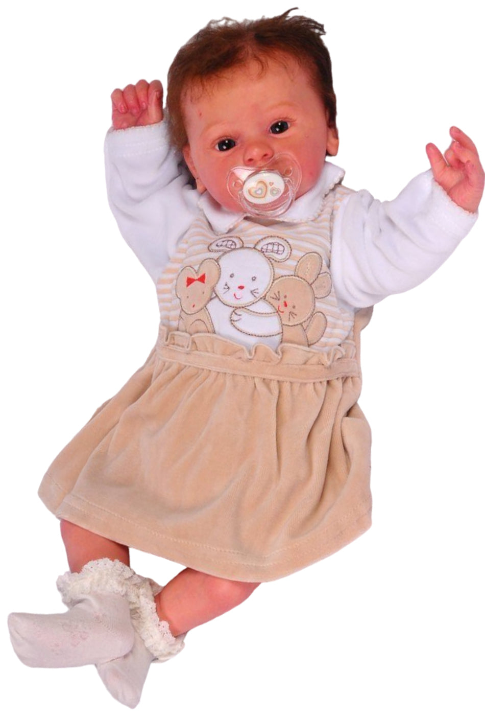 Baby Kleid aus Velours in Beige mit Tieren Applikation