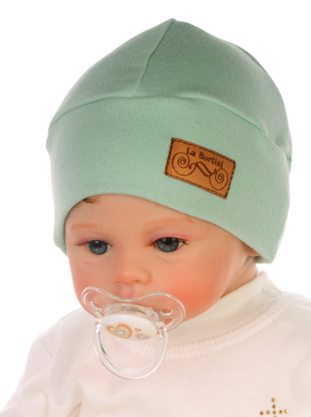 Baby Mütze Erstlingsmütze aus reiner Baumwolle, doppellagig, in Mintgrün