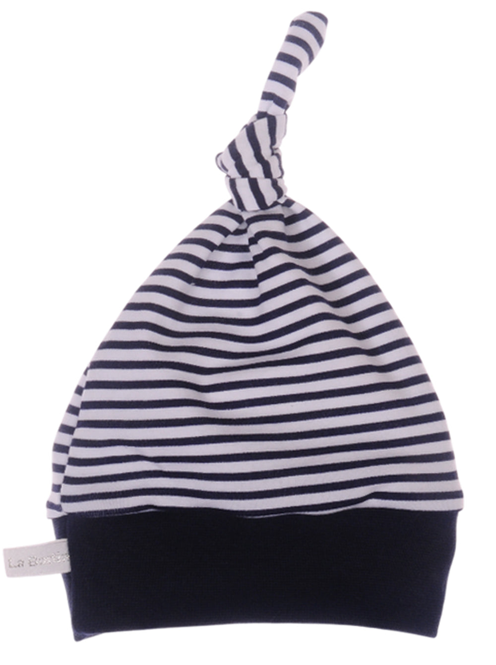 Mütze Baby Knotenmütze für Neugeborene geringelt in Blau