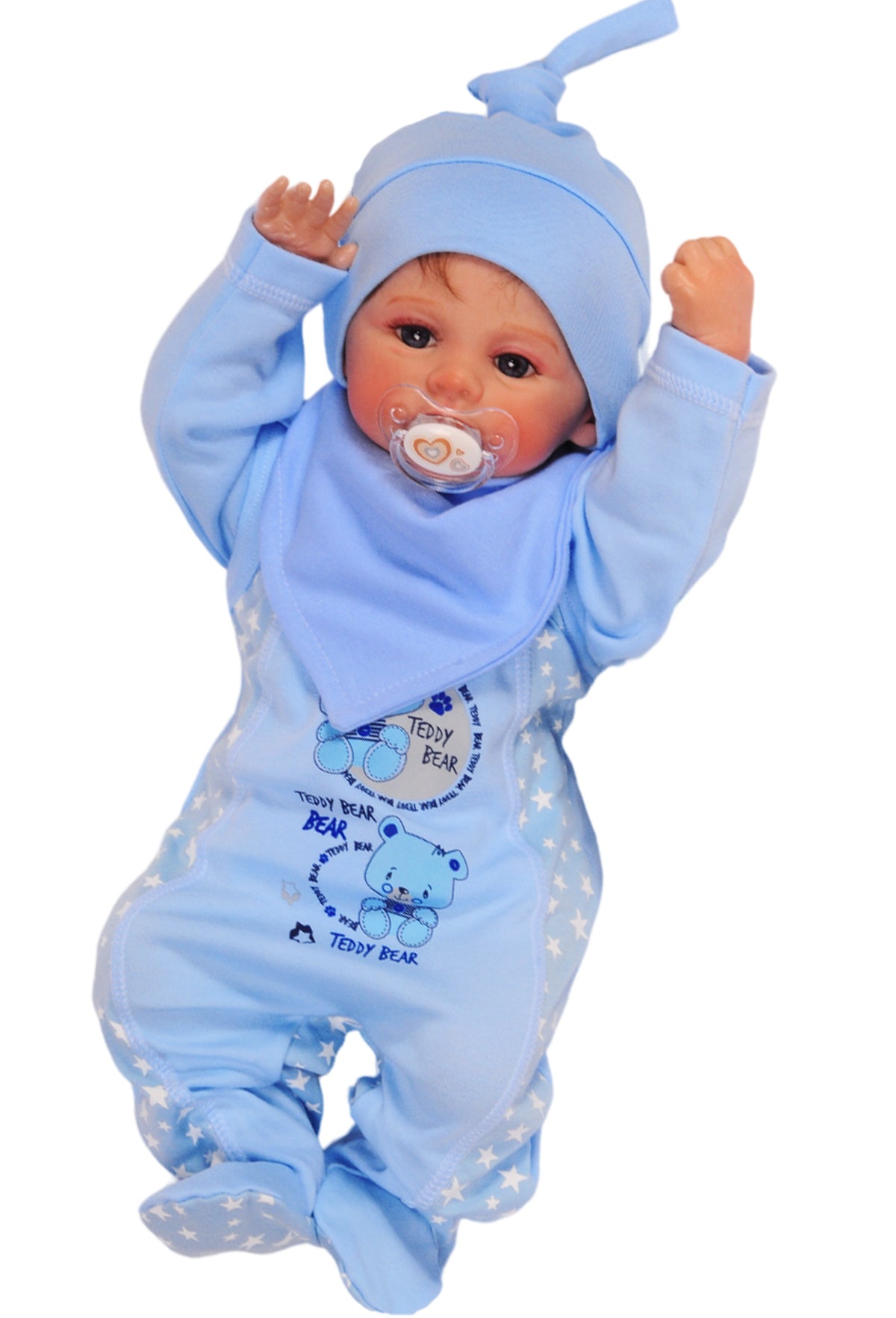 Erstlingsausstattung 5tlg Strampler Jacke Mütze Langarmshirt Lätzchen in Blau