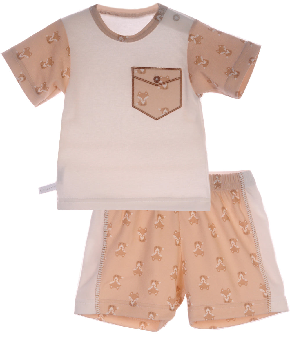 T-Shirt und Shorts Baby Anzug in Beige mit Fuchsen