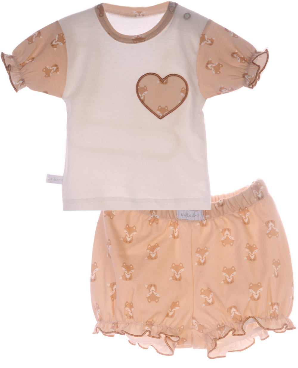 T-Shirt und Shorts Baby Anzug in Beige mit Fuchsen