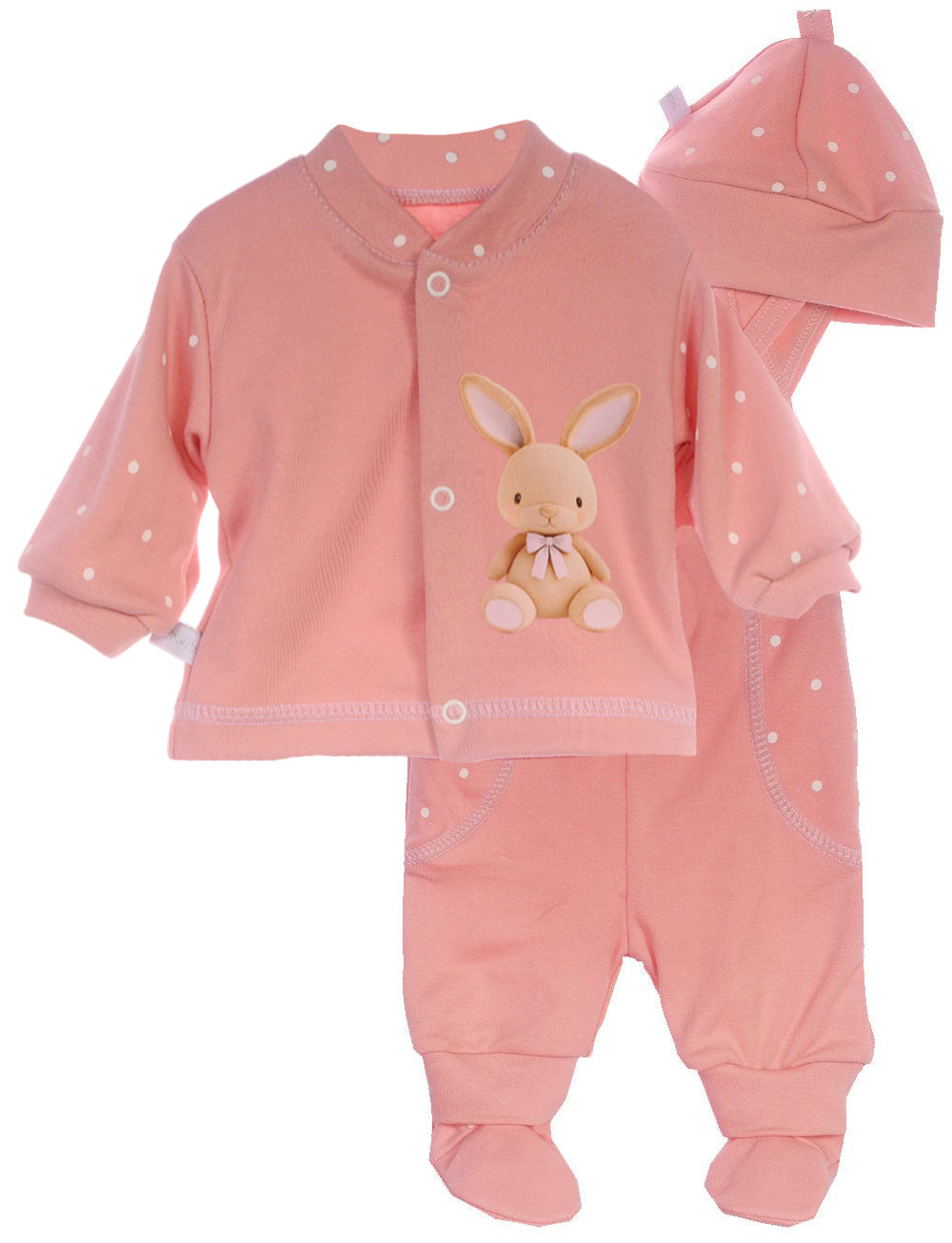 Baby Anzug Hemdchen Mütze Hose mit Fuß in Puderrosa mit Hasen