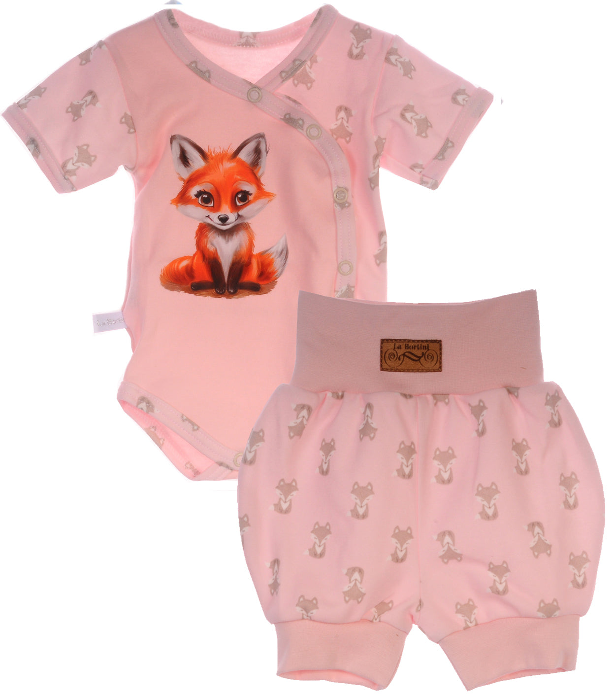 Body und Shorts Baby Anzug Pumpshorts in Rosa mit Fuchs