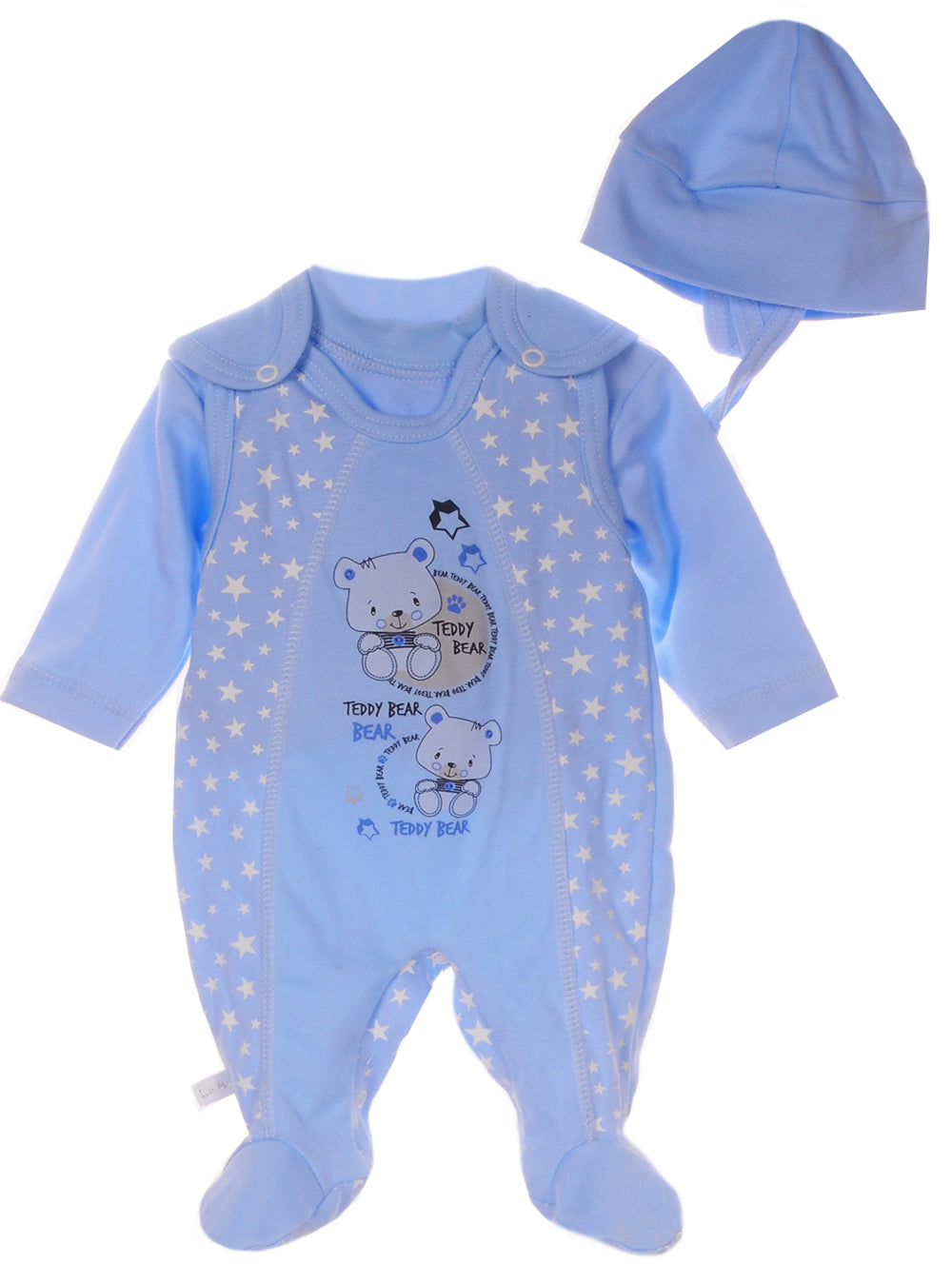 Strampler Mütze und Hemdchen Baby Anzug in Blau mit Bärchen
