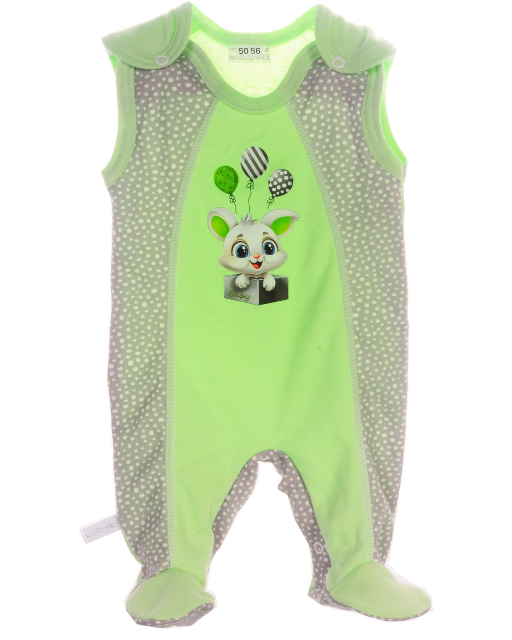 Baby Strampler in Grün mit Hasen Aufdruck