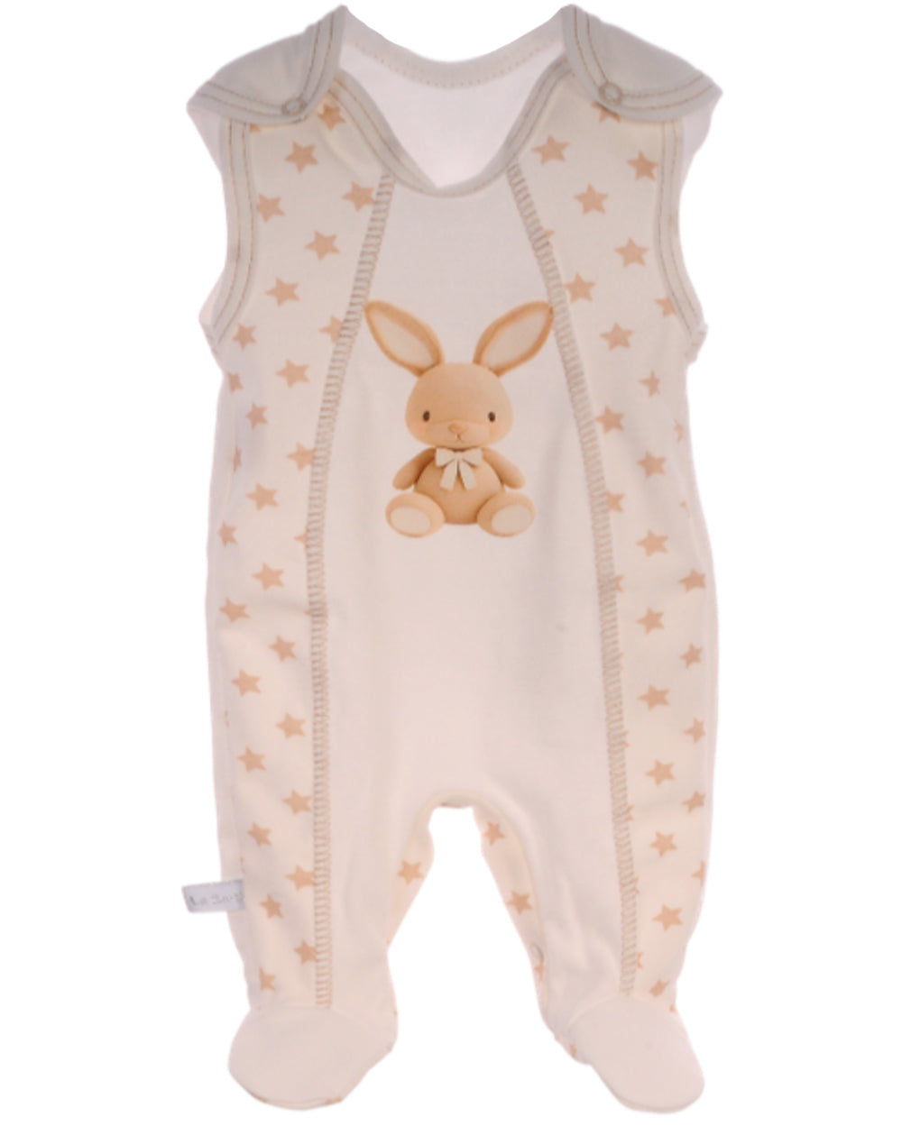 Strampler Mütze und Hemdchen Baby Anzug in Creme mit Hasen