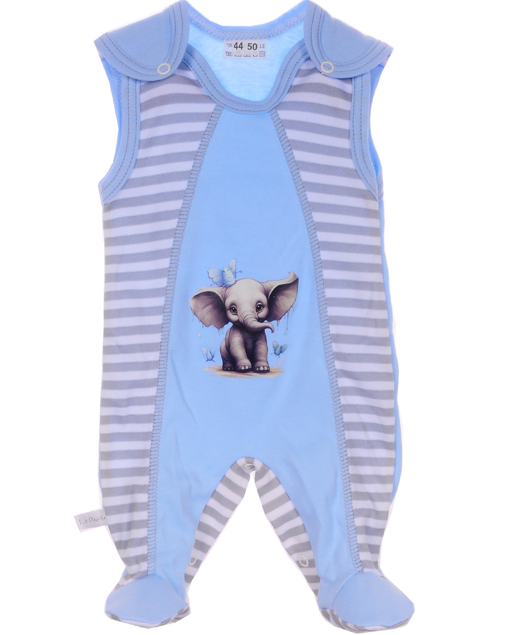 Baby Strampler Einteiler in Blau Romper mit Elefanten