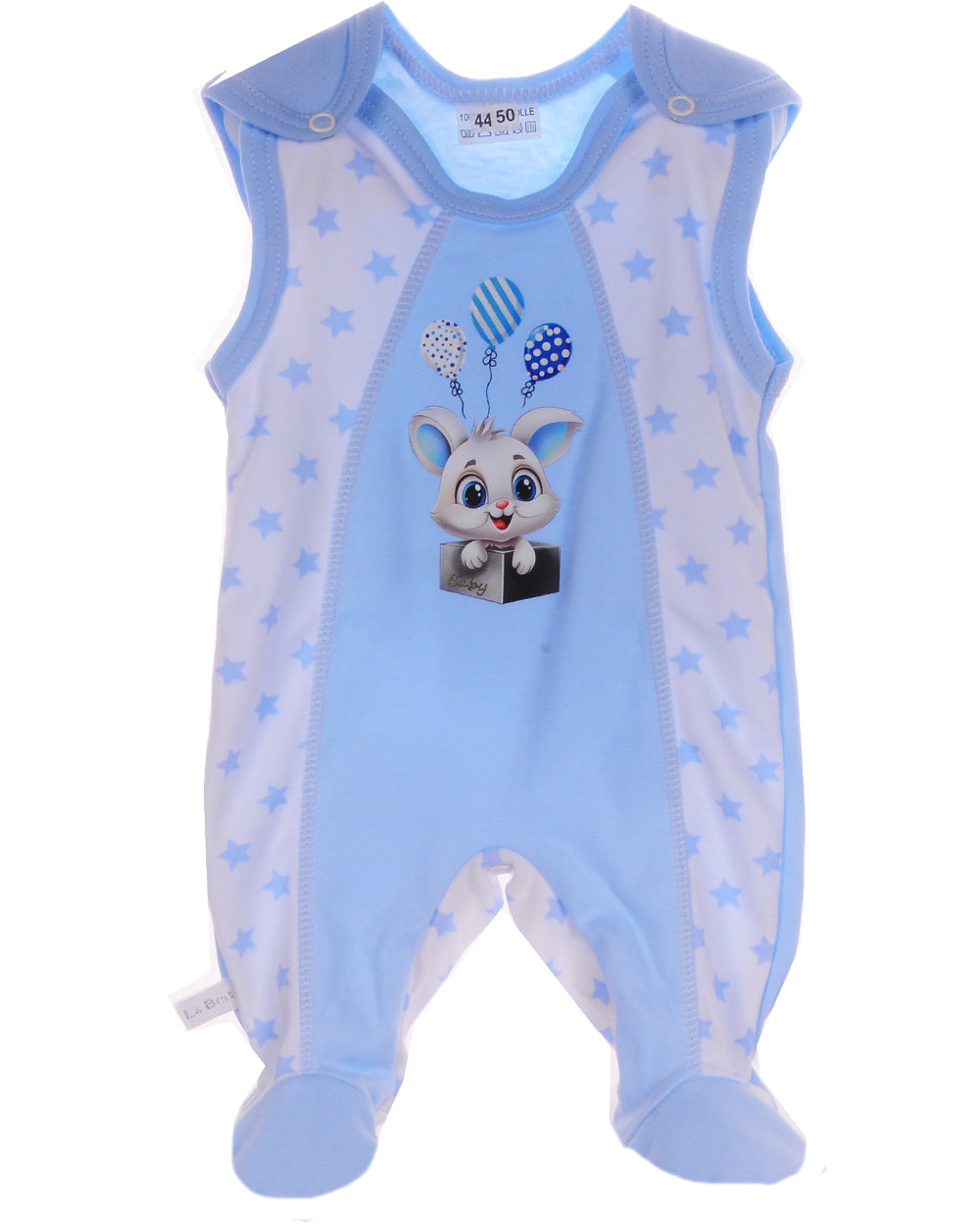 Baby Strampler Einteiler in Blau mit Sternen und Hasen