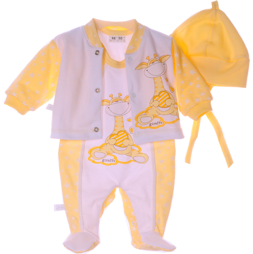 Strampler Mütze und Hemdchen Baby Anzug in Gelb mit Giraffe