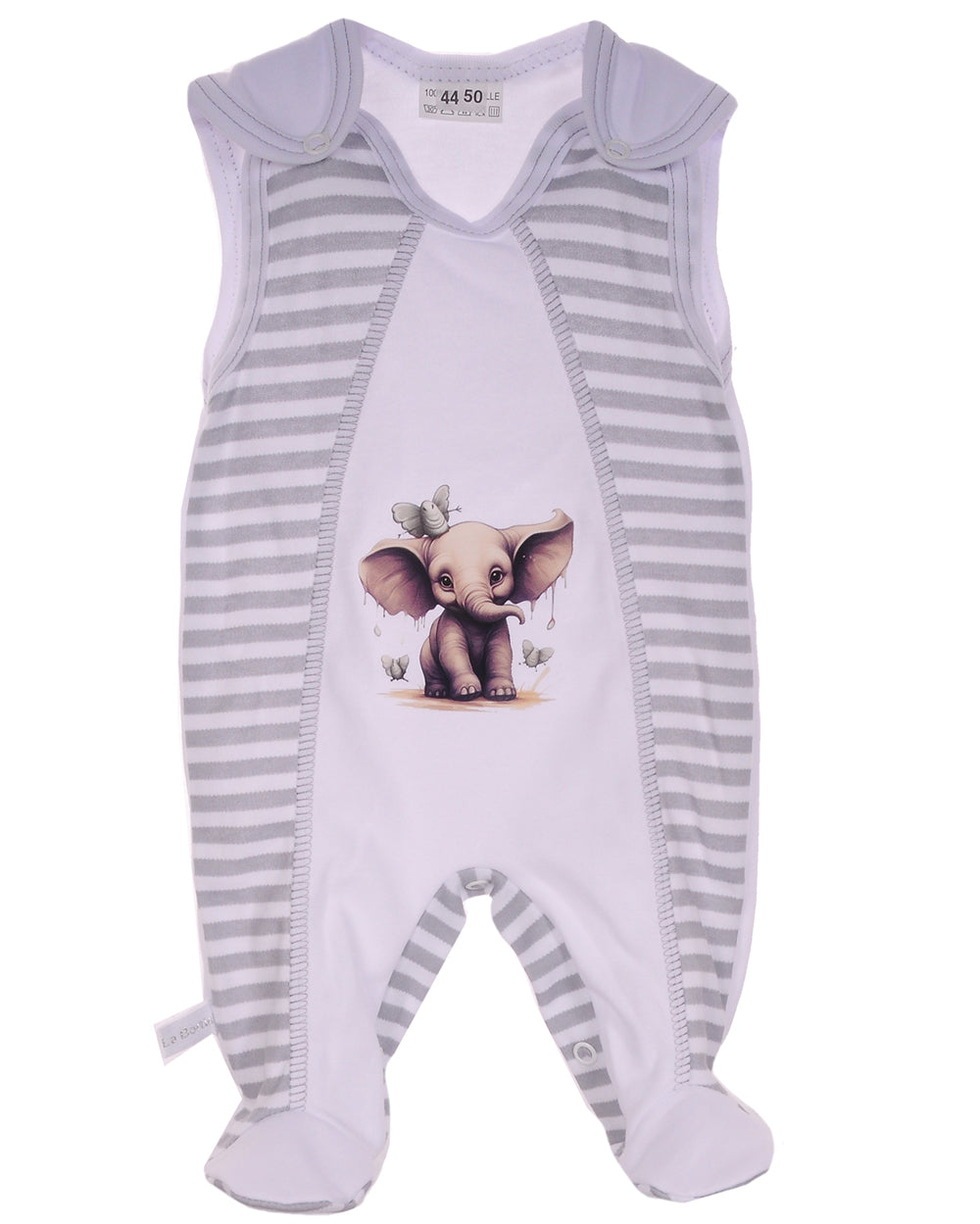 Baby Strampler Einteiler in weiß gestreift mit Elefant