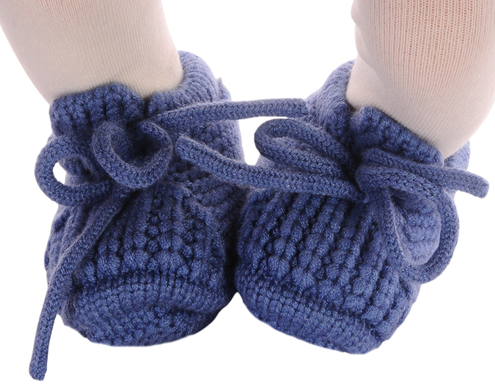 Baby Strickschuhe Booties Füßlinge 0-3Mon neutral Erstlingssocken in blau