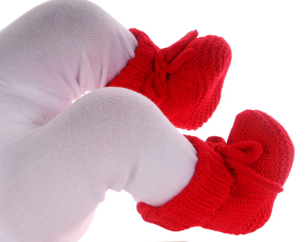 Baby Strickschuhe Booties Füßlinge 0-3Mon neutral Erstlingssocken in Rot für Weihnachten